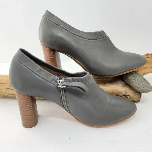 Clarks gray leather booties wood heel style name Narrative - Picture 9 of 9